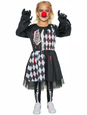 Kleid Clown mit Karos Blutspritzer Kinder schwarz/weiß/rot 140