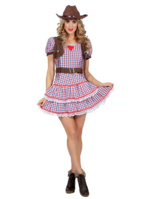 Kleid Cowgirl Damen schwarz/weiß/rot 34