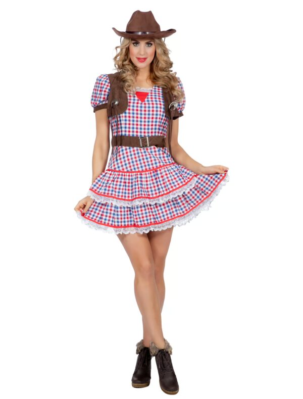 Kleid Cowgirl Damen schwarz/weiß/rot 34