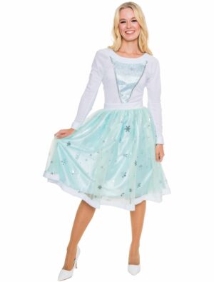 Kleid Eisprinzessin Damen türkis/weiß S