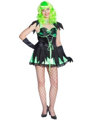 Kleid Hexe Damen schwarz/grün 44