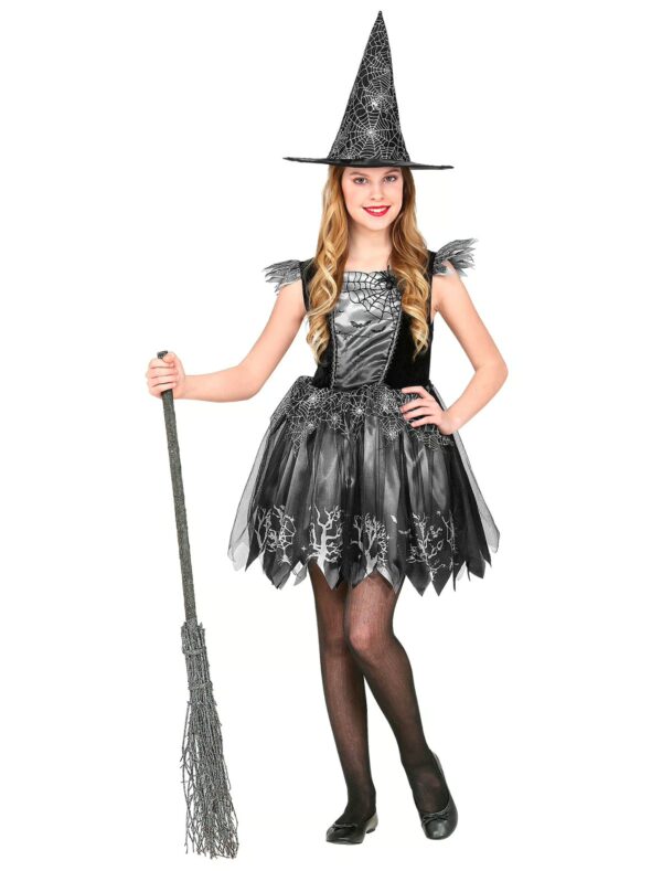 Kleid Hexe Kinder schwarz/silber
