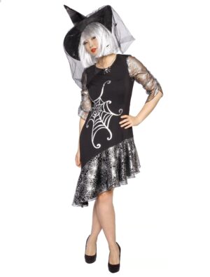 Kleid Hexe Spinnennetz schwarz/silber 38