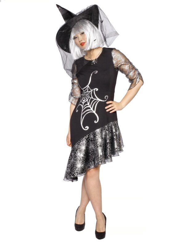 Kleid Hexe Spinnennetz schwarz/silber 38