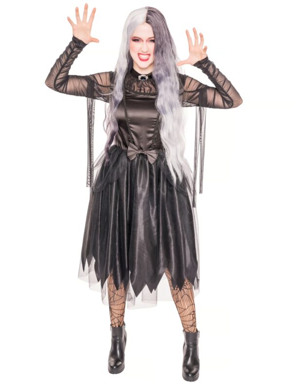 Kleid Hexe mit Brosche Damen schwarz S