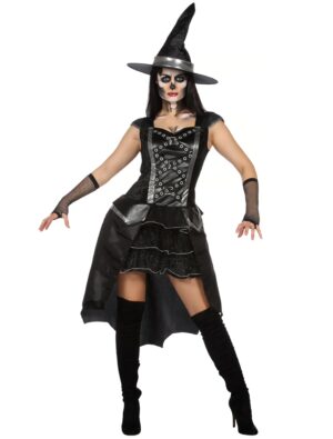 Kleid Hexe mit Hut 2-tlg. schwarz 44