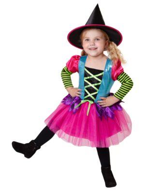 Kleid Hexe mit Hut Kinder 2-tlg. Mädchen bunt 104 Farbe: bunt