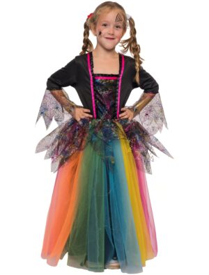 Kleid Hexe mit Regenbogentüll Mädchen bunt Farbe: bunt