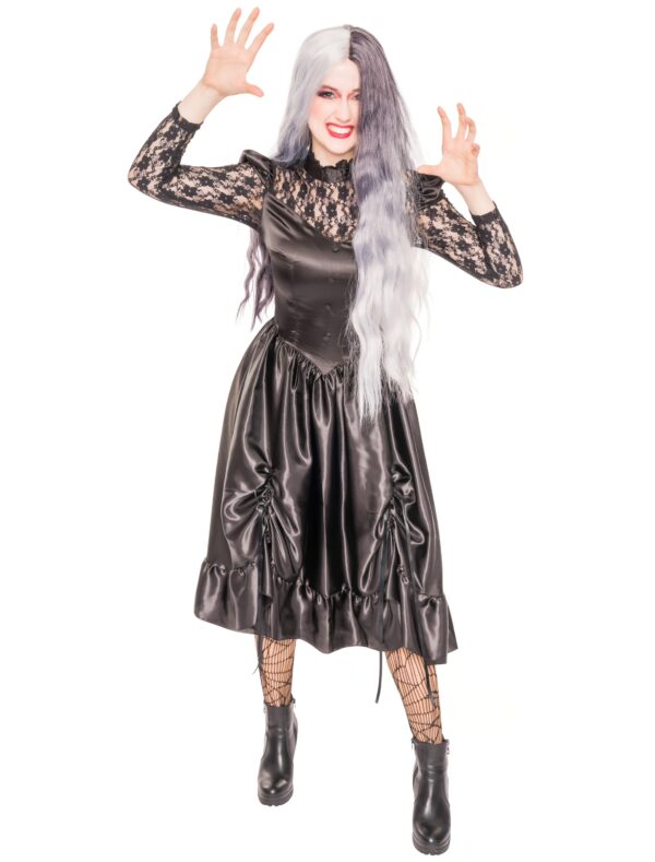 Kleid Hexe mit Spitze Damen schwarz 2XL