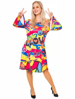 Kleid Hippie Damen bunt XS Farbe: bunt