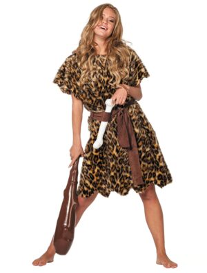 Kleid Höhlenbewohnerin Leopard 2-tlg. schwarz/beige 46