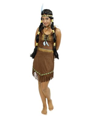 Kleid Indianerin 2-tlg. Damen dunkelbraun 34
