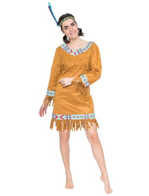 Kleid Indianerin Damen braun 2XL