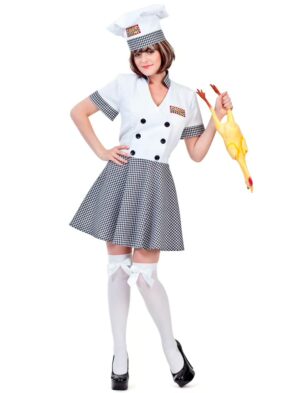 Kleid Köchin mit Mütze Damen schwarz/weiß S