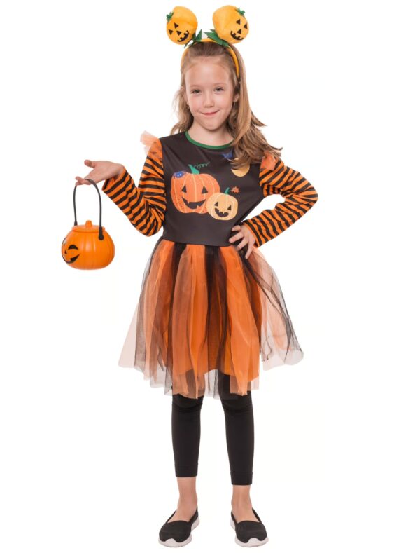 Kleid Kürbis mit Mond Kinder schwarz/orange 4-6 Jahre