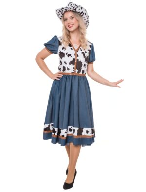 Kleid Kuh Damen blau/weiß S/M