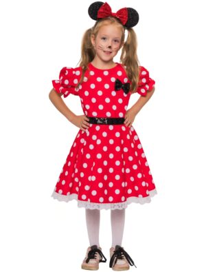 Kleid Mäuschen mit Schleife Kinder weiß/rot
