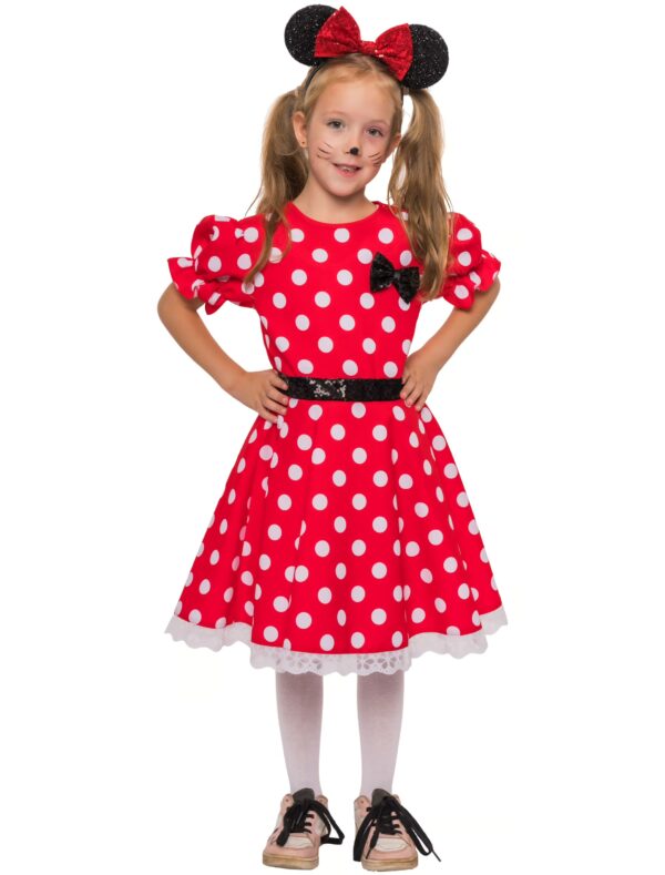 Kleid Mäuschen mit Schleife Kinder weiß/rot