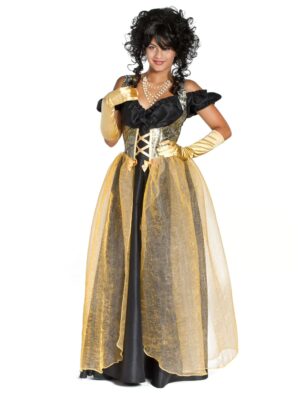Kleid Marquise lang schwarz/gold S