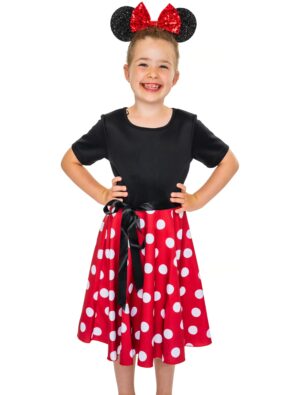 Kleid Maus mit Punkten Mädchen schwarz/weiß/rot 140-152