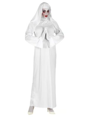 Kleid Nonne mit Haube 2-tlg. weiß L