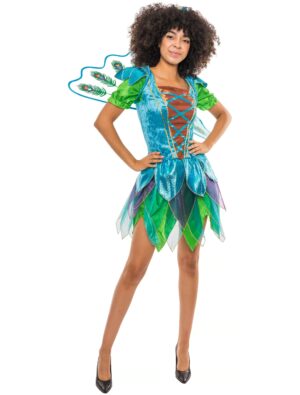 Kleid Pfau 2-tlg. Damen blau/grün 36-38