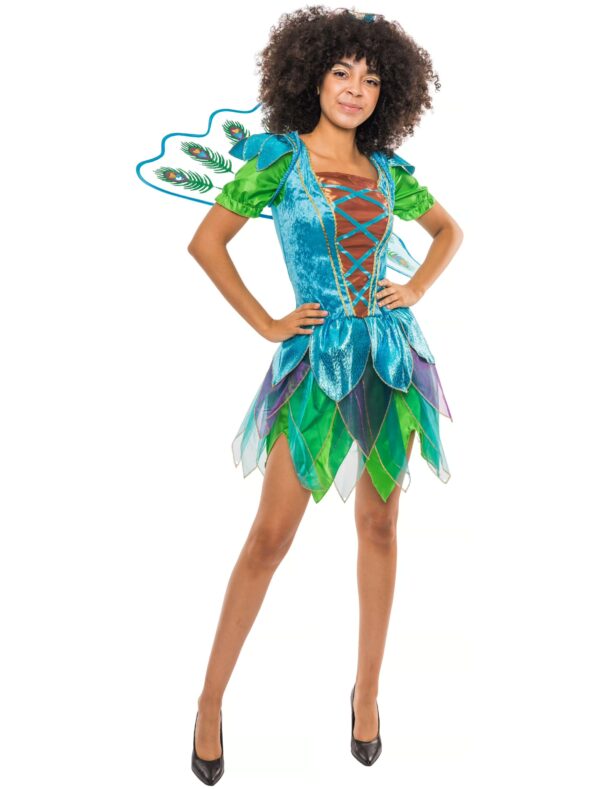 Kleid Pfau 2-tlg. Damen blau/grün 36-38