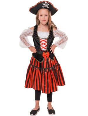 Kleid Piratin 2-tlg. Kinder schwarz/weiß/rot 4-6 Jahre
