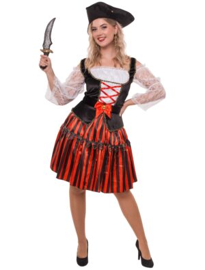Kleid Piratin 2-tlg. schwarz/weiß/rot L/XL