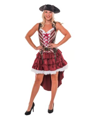 Kleid Piratin mit Schnallen 2-tlg. Damen braun/rot S/M