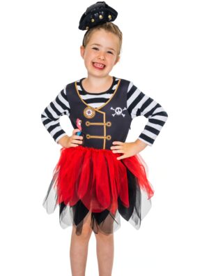 Kleid Piratin mit Tüll Mädchen schwarz/weiß/rot 140-152