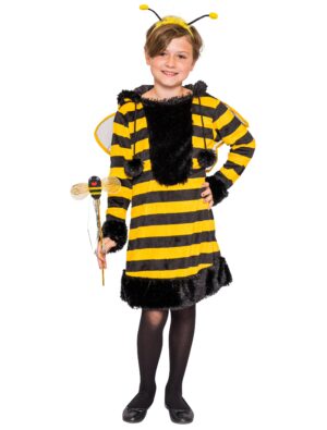 Kleid Plüsch Biene mit Kapuze Kinder schwarz/gelb