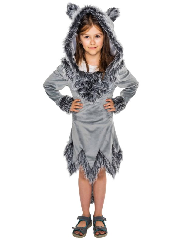 Kleid Plüsch Wolf Kinder grau 152-164