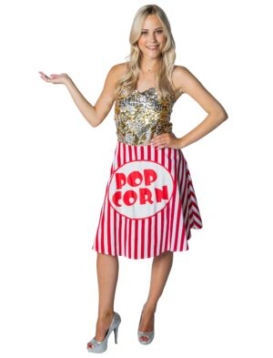 Kleid Popcorn Damen rot/weiß XL