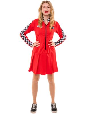 Kleid Rennfahrerin Damen schwarz/weiß/rot L/XL