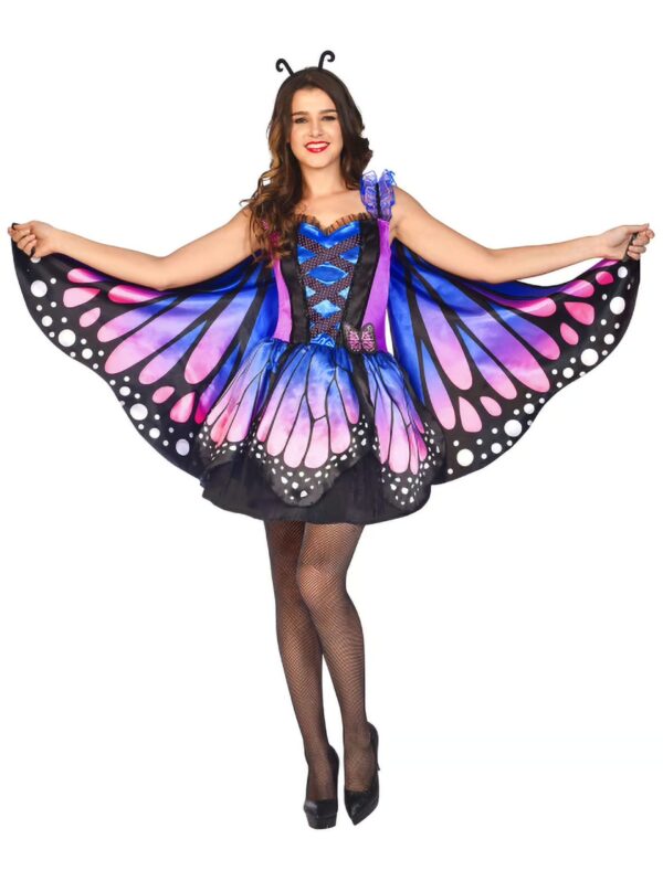Kleid Schmetterling 3-tlg. Damen lila/schwarz M