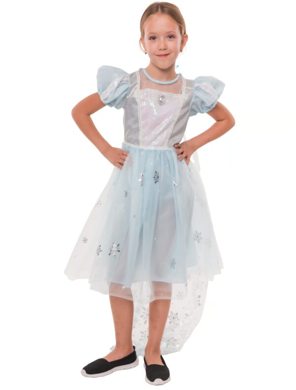 Kleid Schneekönigin Kinder blau/weiß 4-6 Jahre