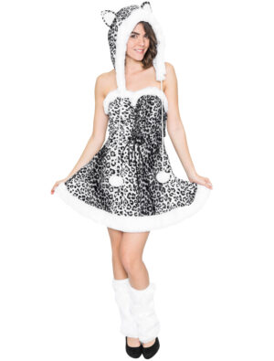 Kleid Schneeleopard Plüsch schwarz/weiß 42