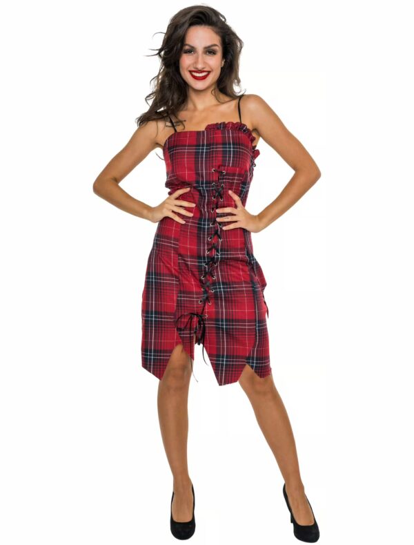 Kleid Schottin kurz Damen rot/schwarz S