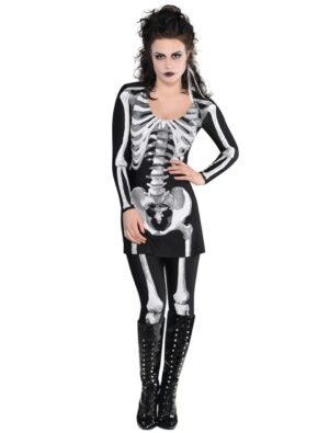 Kleid Skelett Damen 2-tlg. S Farbe: schwarz/weiß