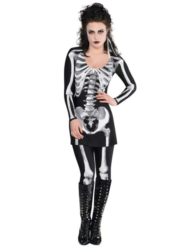 Kleid Skelett Damen 2-tlg. S Farbe: schwarz/weiß