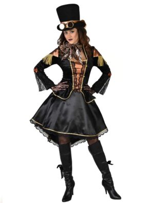 Kleid Steampunk Damen schwarz XL