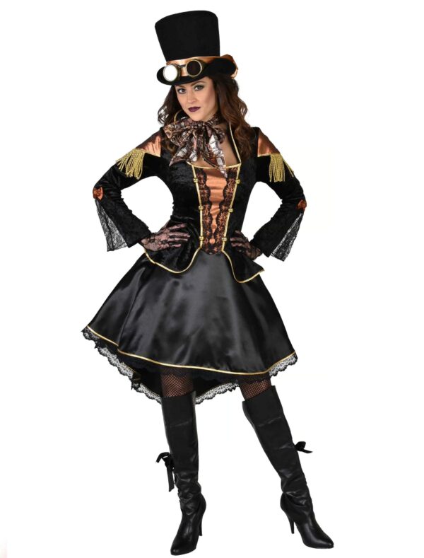 Kleid Steampunk Damen schwarz XL