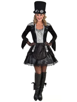 Kleid Steampunk kurz schwarz/silber L