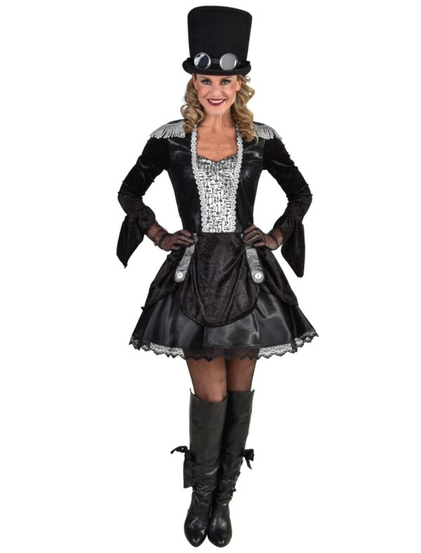 Kleid Steampunk kurz schwarz/silber L