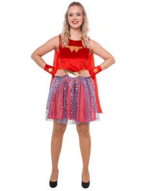 Kleid Superheldin 3-tlg. rot/blau S/M