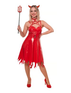 Kleid Teufelin Latex-Optik rot XS