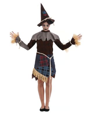 Kleid Vogelscheuche 3-tlg. Damen dunkelbraun L