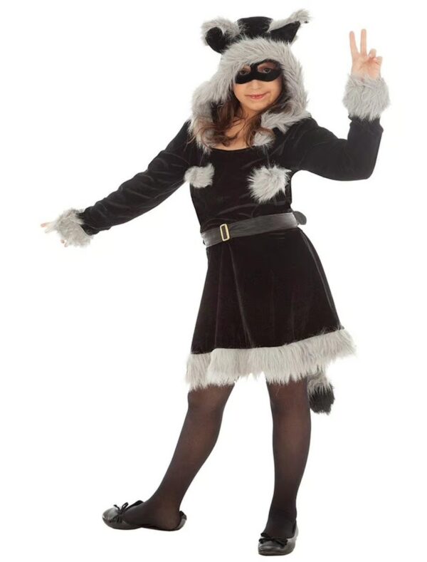 Kleid Waschbär 2-tlg. Damen schwarz/grau L