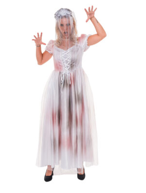 Kleid Zombiebraut Damen weiß/rot 2XS